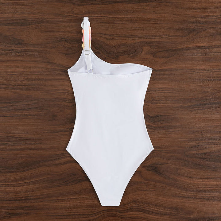 Women One-Sided Swimsuit with Decorative Chain Belt Mune Fashion