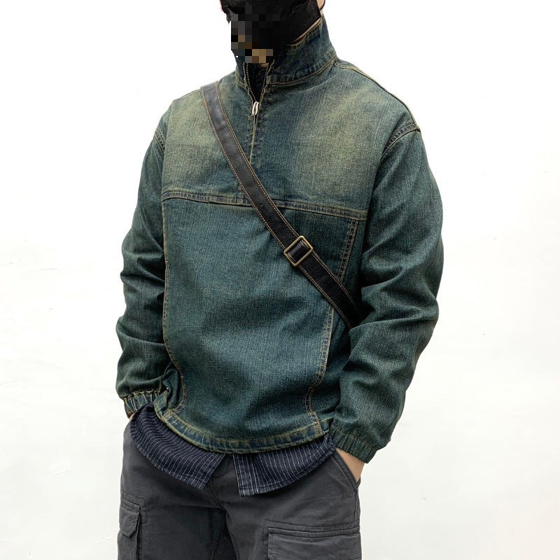 Men's Sporty Denim Jacket with High Collar Mune Fashion