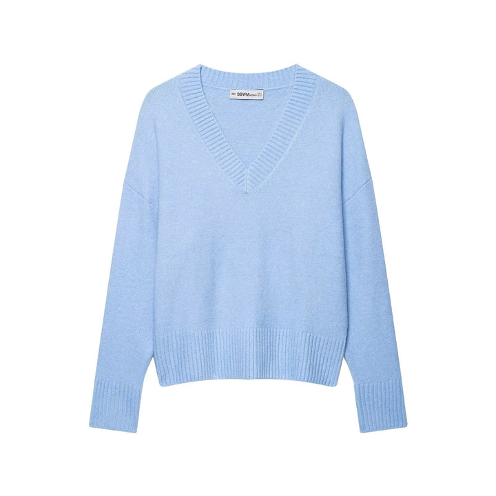Women Oversize V-Neck Sweater with dropped shoulders and wide ribbed hem Mune Fashion