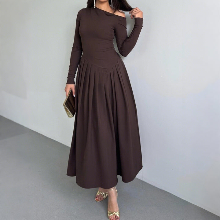 Women's nan asymmetrical maxi dress with pleated skirt and body-hugging top Mune Fashion