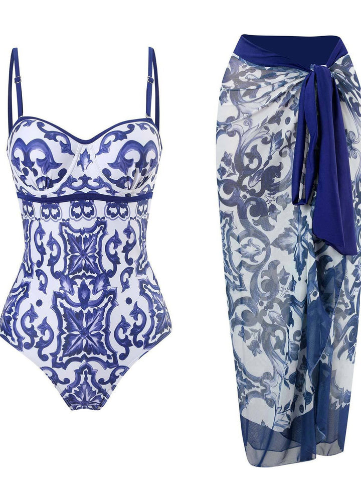 Women's One-Piece Swimsuit with Elegant Wrap Skirt Mune Fashion