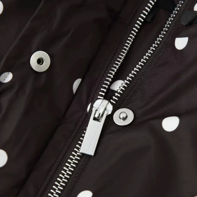Women's Polka Dot Bomber Style Rain Jacket with Stand-Up Collar and Elastic Hem Mune Fashion