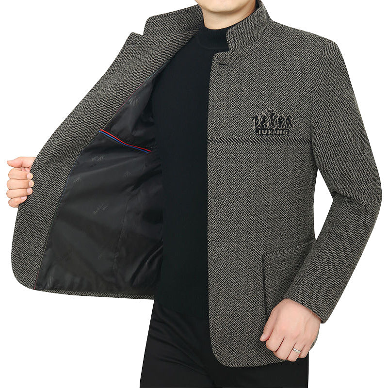Men's Stand Collar Coat made of textured wool blend with slim silhouette Mune Fashion