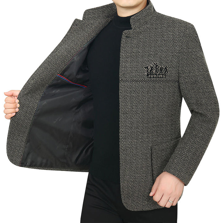 Men's Stand Collar Coat made of textured wool blend with slim silhouette Mune Fashion