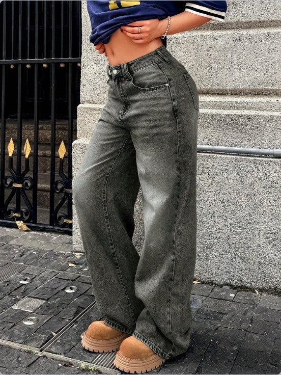 Women's High-Waist Wide Denim Pants with Palazzo Cut Mune Fashion