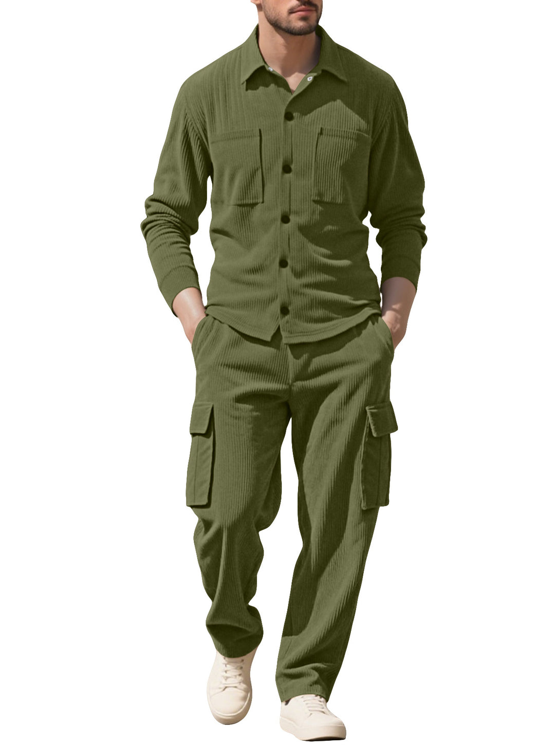 Men's ribbed worker shirt with chest pockets and relaxed cargo pants Mune Fashion