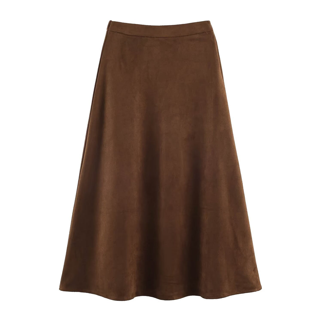 Women's A-line midi skirt in velour look with high waist Mune Fashion