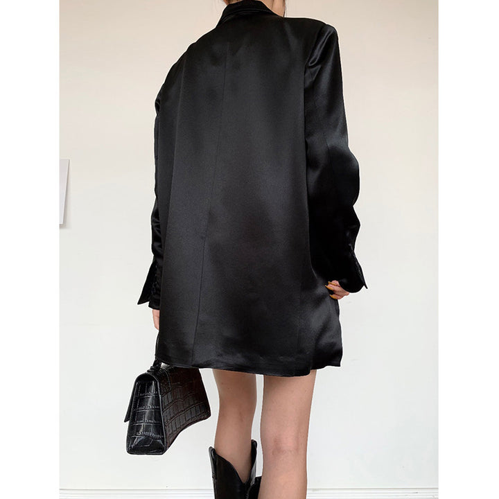 Ladies Elegant Satin Blazer with Double Button Placket Mune Fashion