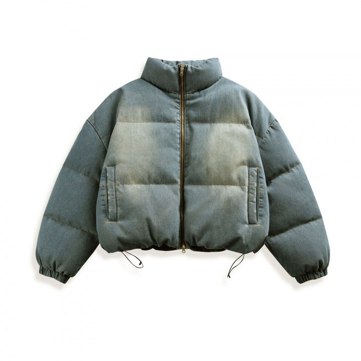 Unisex Short Oversized Padded Jacket with Stand Collar, Drawstring and Elastic Sleeve Cuffs Mune Fashion