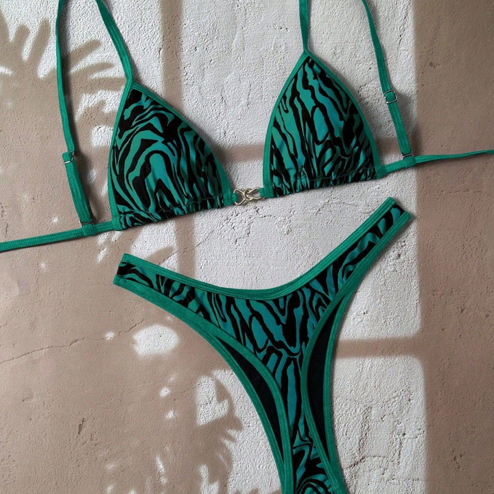 Ladies adjustable triangle bikini with floral trim Mune Fashion