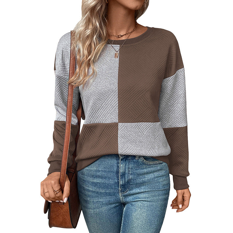 Women's Fashionable Sweatshirt with Block Pattern Mune Fashion