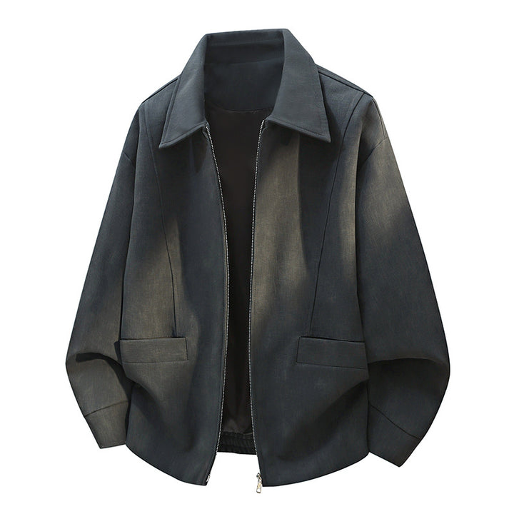 Men's Oversized Bomber Jacket in Used Effect with Stand-Up Collar, Elastic Band and Flap Pockets Mune Fashion