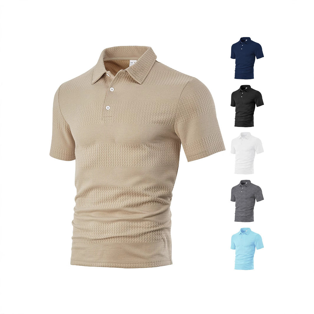 Men's body-hugging short sleeve polo made of elastic jacquard knit with shirt collar Mune Fashion