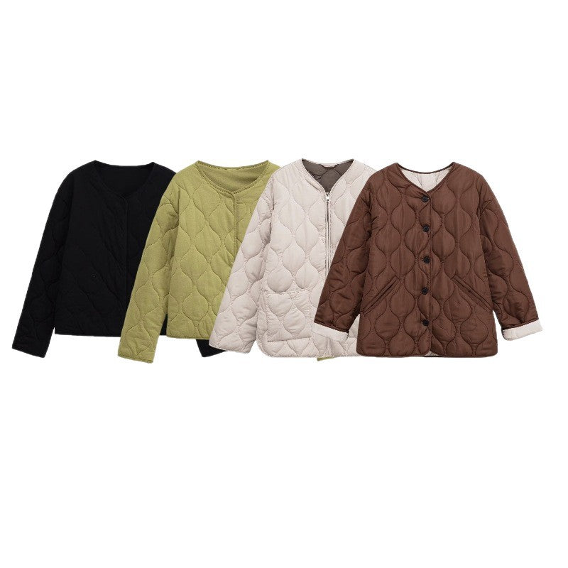 Women's quilted jacket with round quilting, button placket and V-neck Mune Fashion