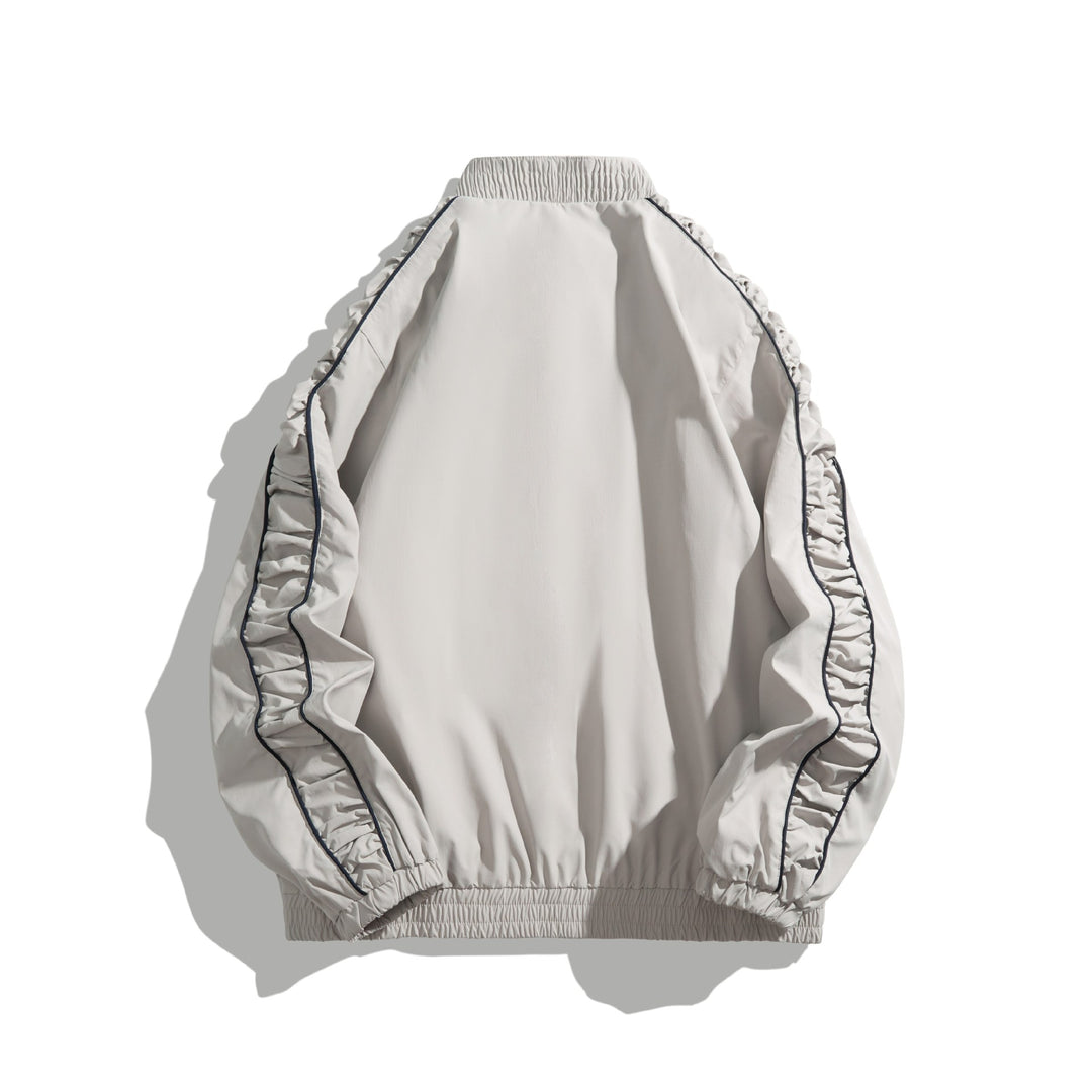 Women's Lightweight Bomber Jacket with Gathered Sleeves and Contrast Piping Mune Fashion