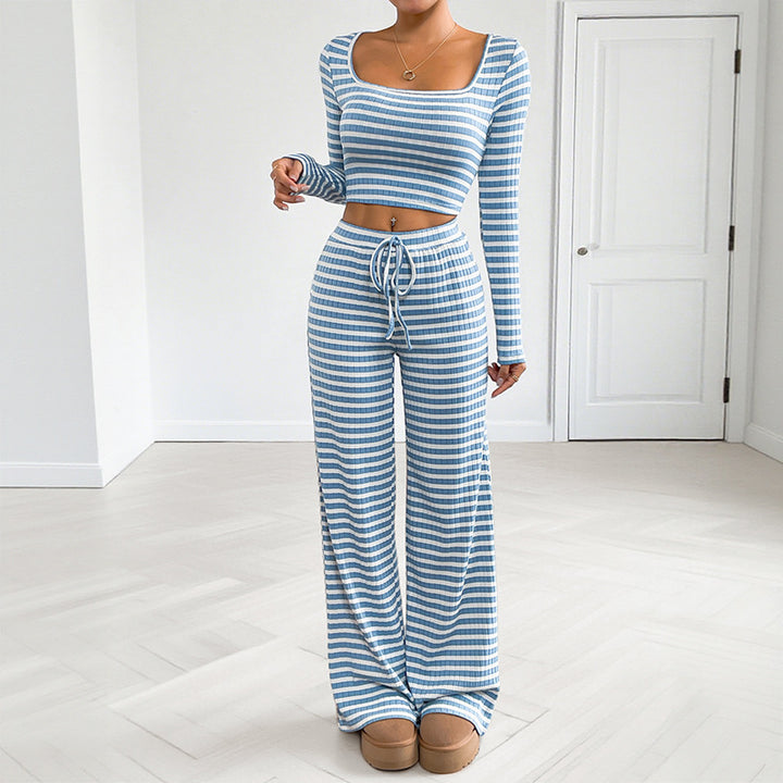 Women's casual two-piece set with striped top and wide pants Mune Fashion