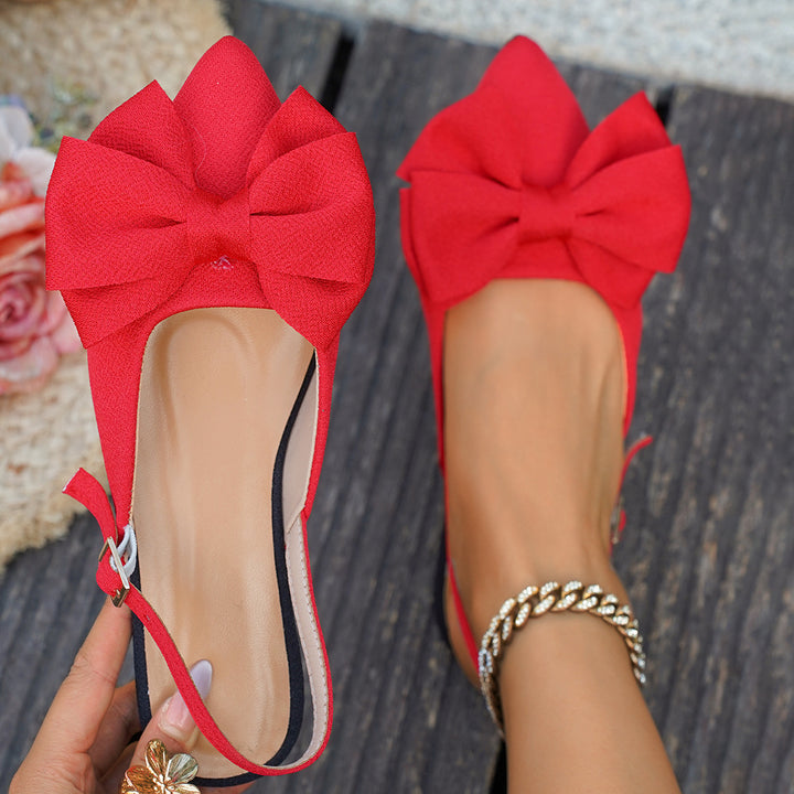 Women’s tapered heel strap ballerina with large bow appliqué and viscoelastic comfort insole Mune Fashion