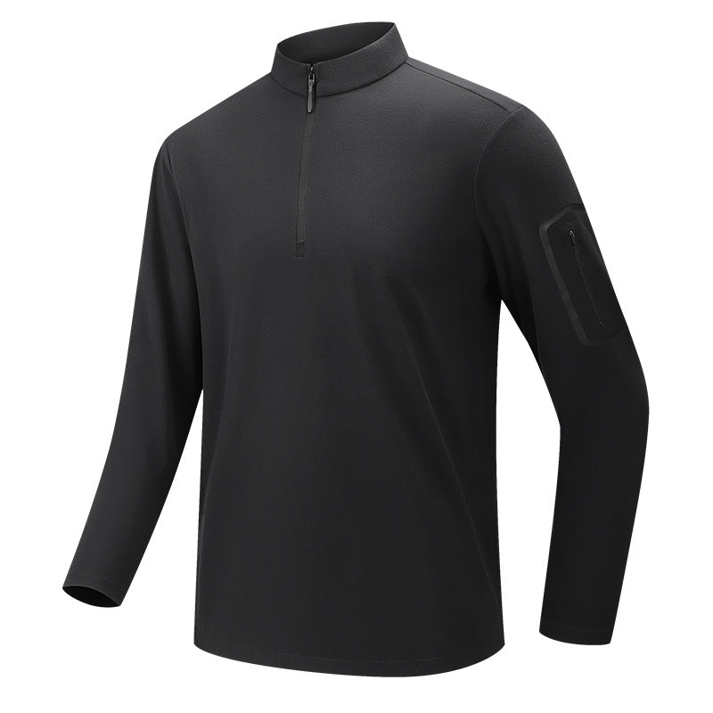 Men's Functional Long Sleeve Training Top with Stand-Up Collar and Zip Arm Pocket Mune Fashion