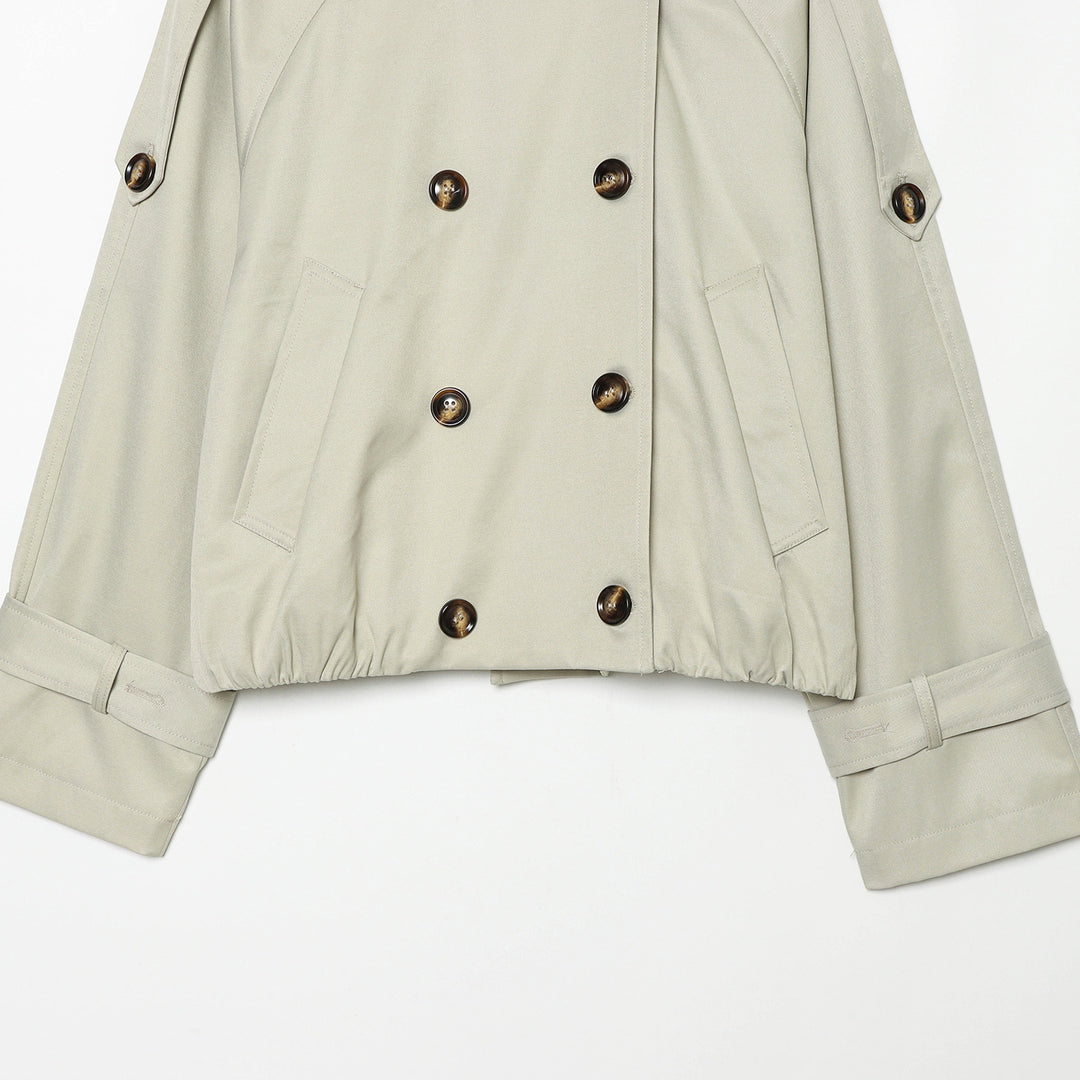 Women nan short fitted trench coat with double-breasted button placket, high stand-up collar, and removable shoulder flaps Mune Fashion