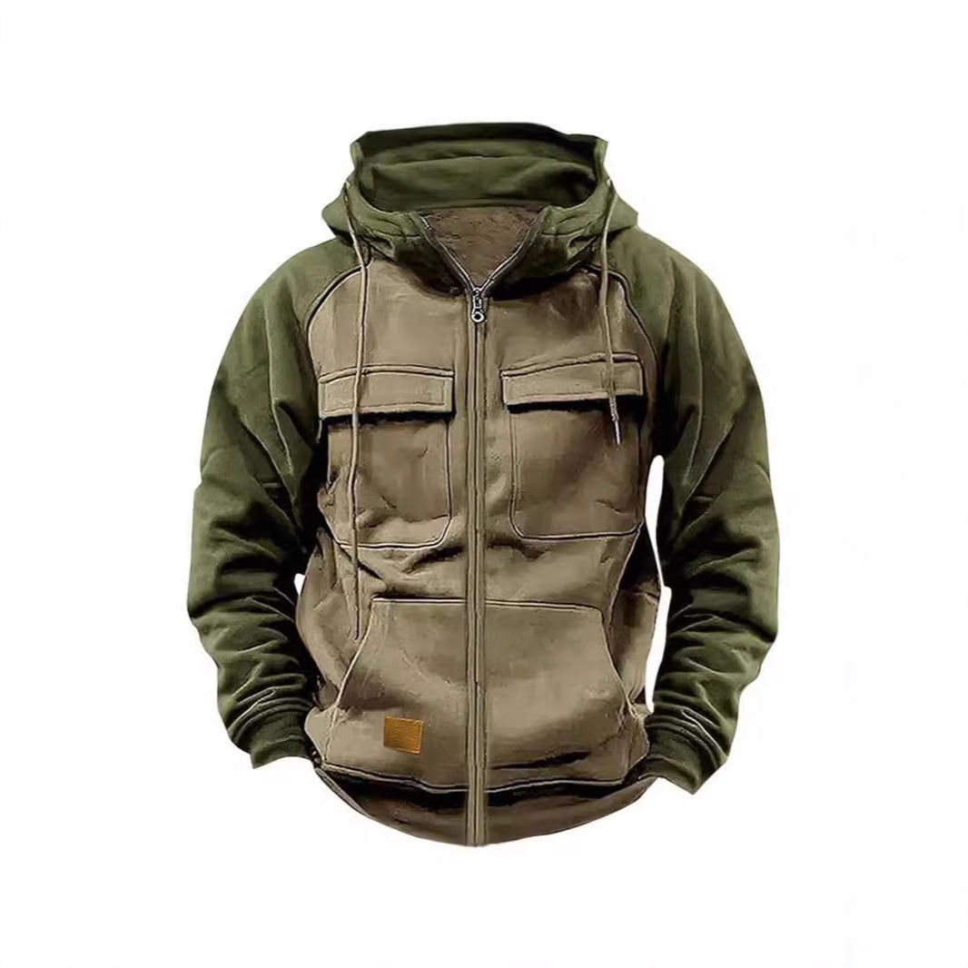 Men's nan Utility hooded jacket with mixed materials, chest pockets, and zipper Mune Fashion