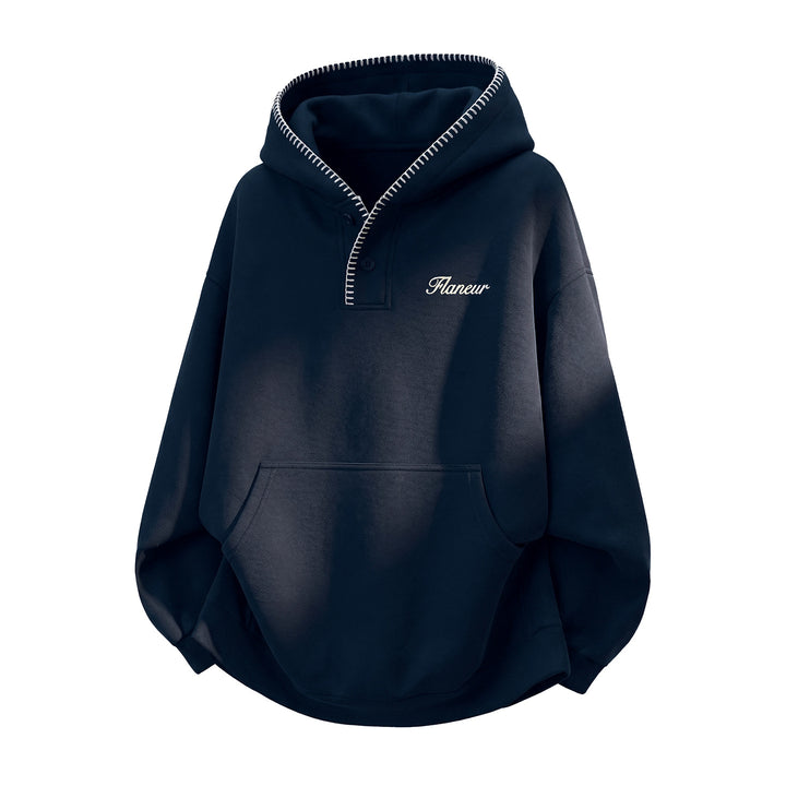 Unisex Oversize Hoodie with Kangaroo Pocket, Half Button Placket, and Decorative Stitch Mune Fashion