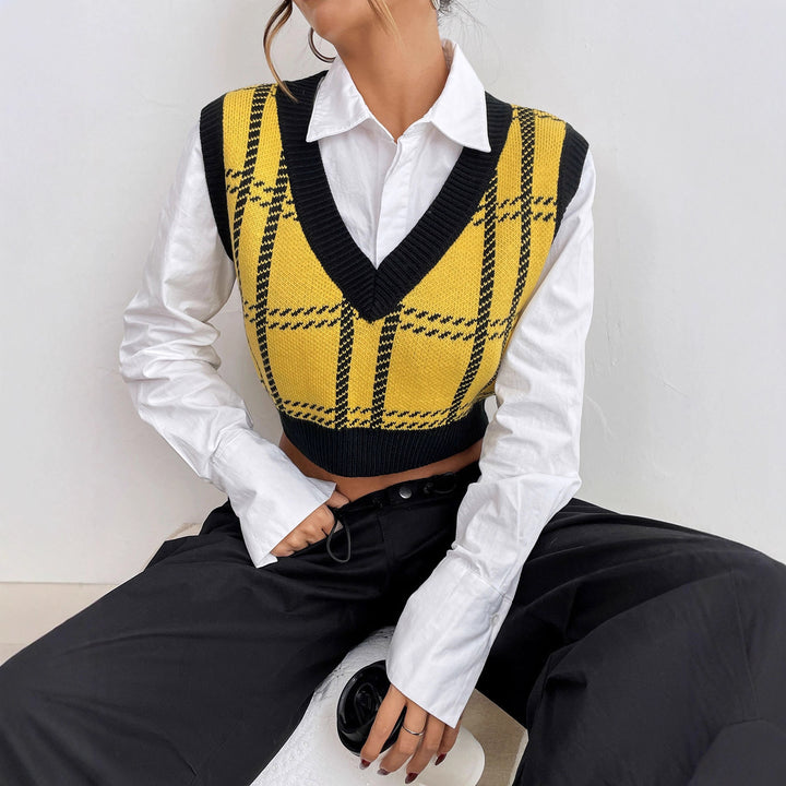 Women Check Knit Top Mune Fashion