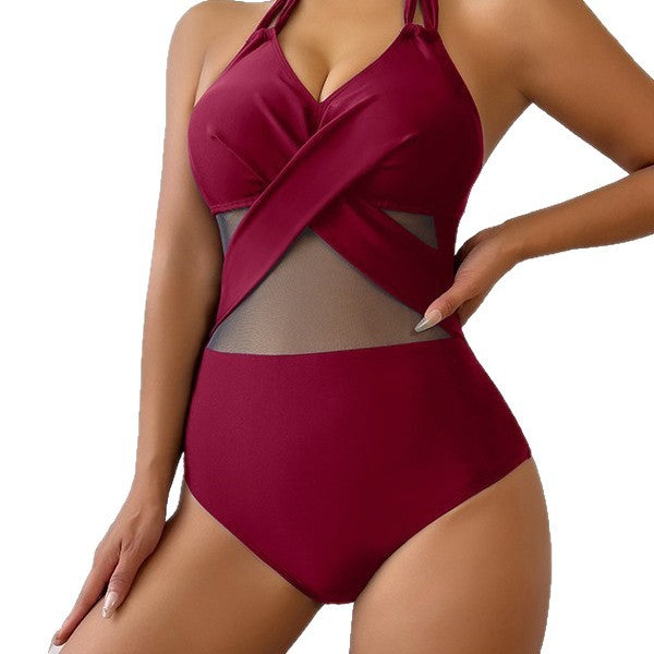 Ladies One-Piece Swimsuit with Creative Wrap Look Mune Fashion