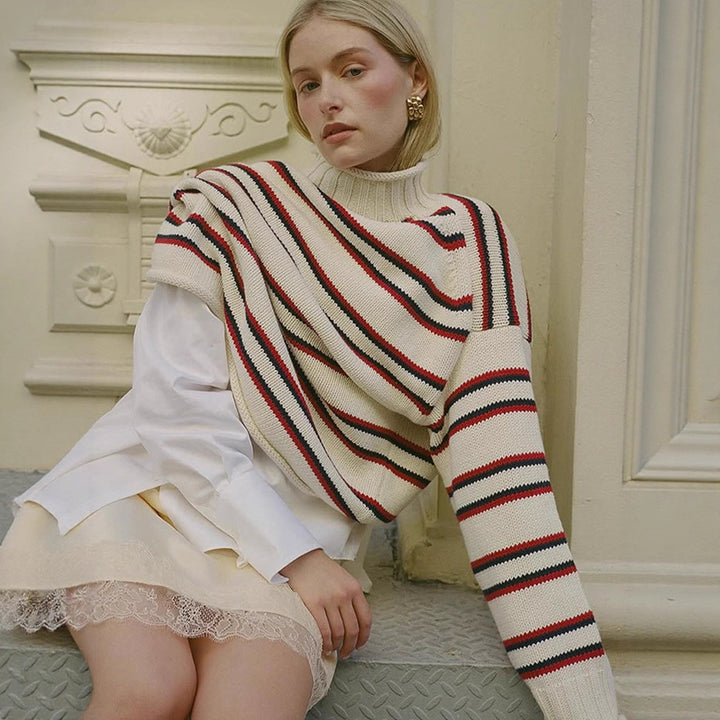 Women's oversized striped cotton blend sweater with wide cut and ribbed cuffs Mune Fashion