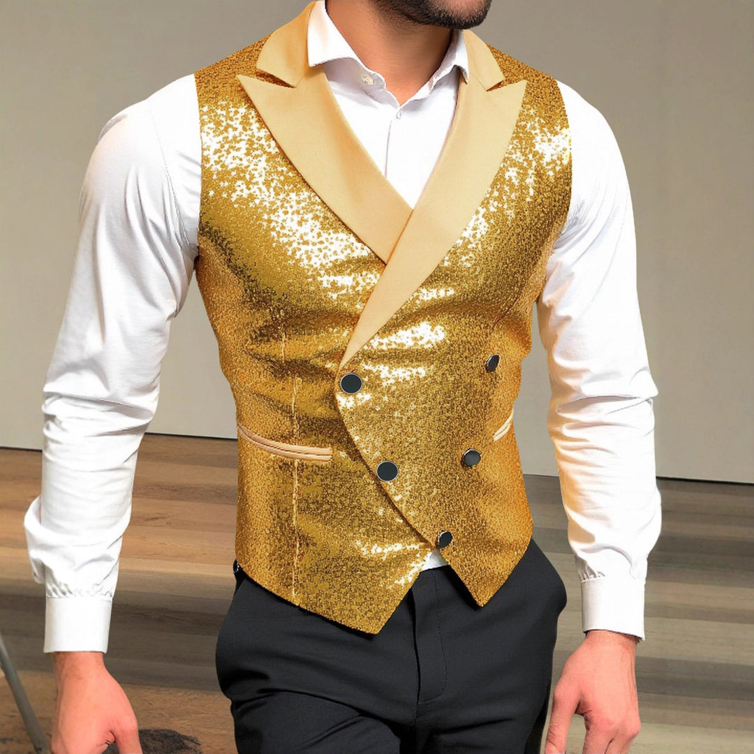 Men's sequin vest with shawl collar and double-breasted Mune Fashion