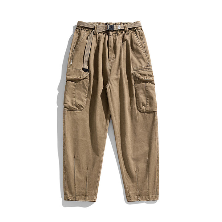 Men's utility cargo pants in relaxed tapered fit with elastic waistband and large flap pockets Drune