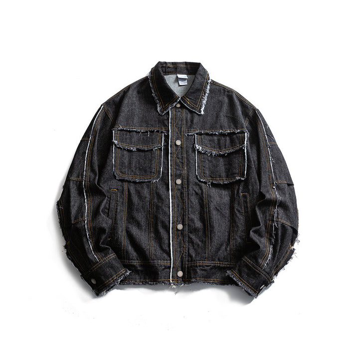 Men's Oversized Jeans Jacket with Frayed Edges and Large Flap Pockets Mune Fashion