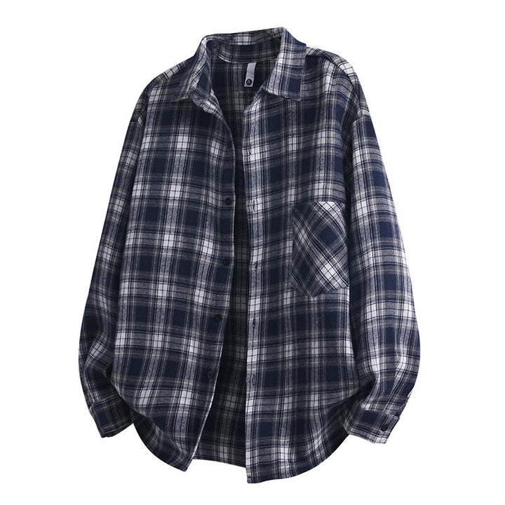 Unisex wide flannel shirt with checked pattern and applied chest pocket Mune Fashion