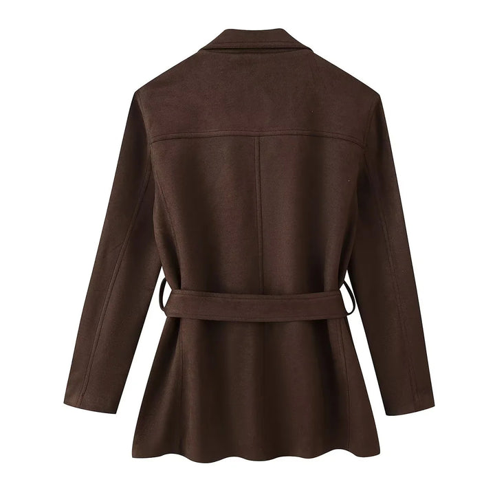 Women tailored waist belt blazer jacket made of velvet imitation with flap pockets Mune Fashion