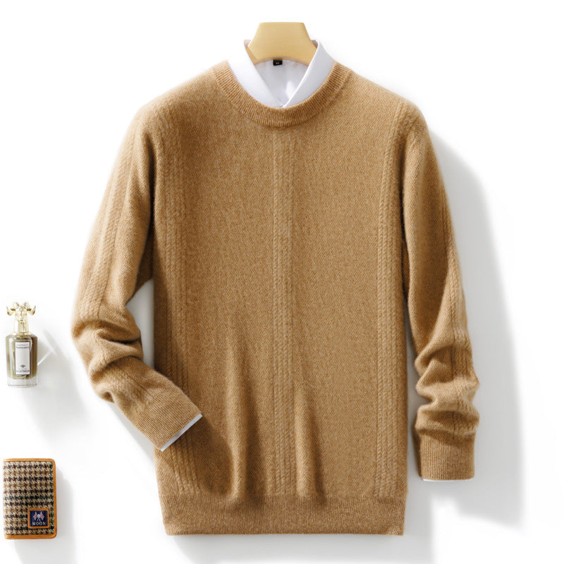 Men's round neck sweater made of cashmere look with vertical cable lace structure and ribbed hem Mune Fashion