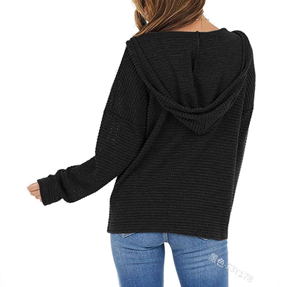 Women Oversize Waffle Knit Hoodie with Zipper Mune Fashion