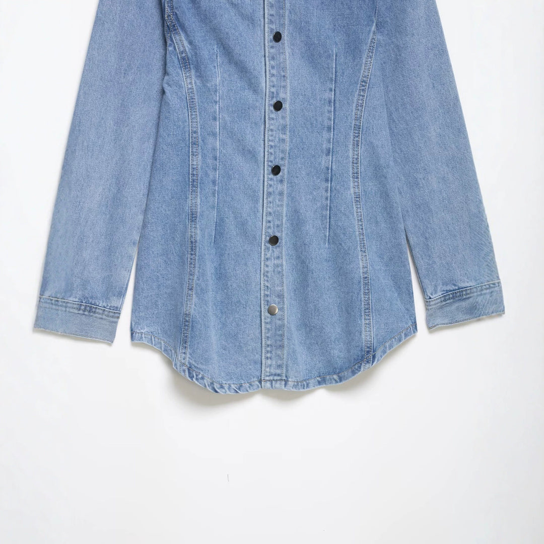 Women's Oversize Denim Shirt Jacket with Tailored Darts and Press Studs Mune Fashion