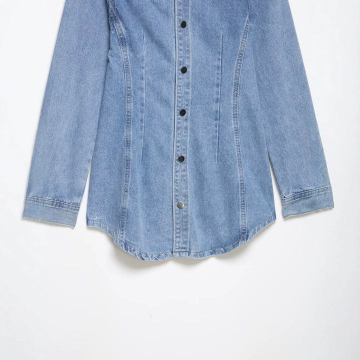 Women's Oversize Denim Shirt Jacket with Tailored Darts and Press Studs Mune Fashion
