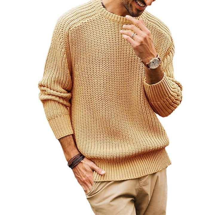 Men's Chunky Knit Pullover with Round Neck and Casual Fit Mune