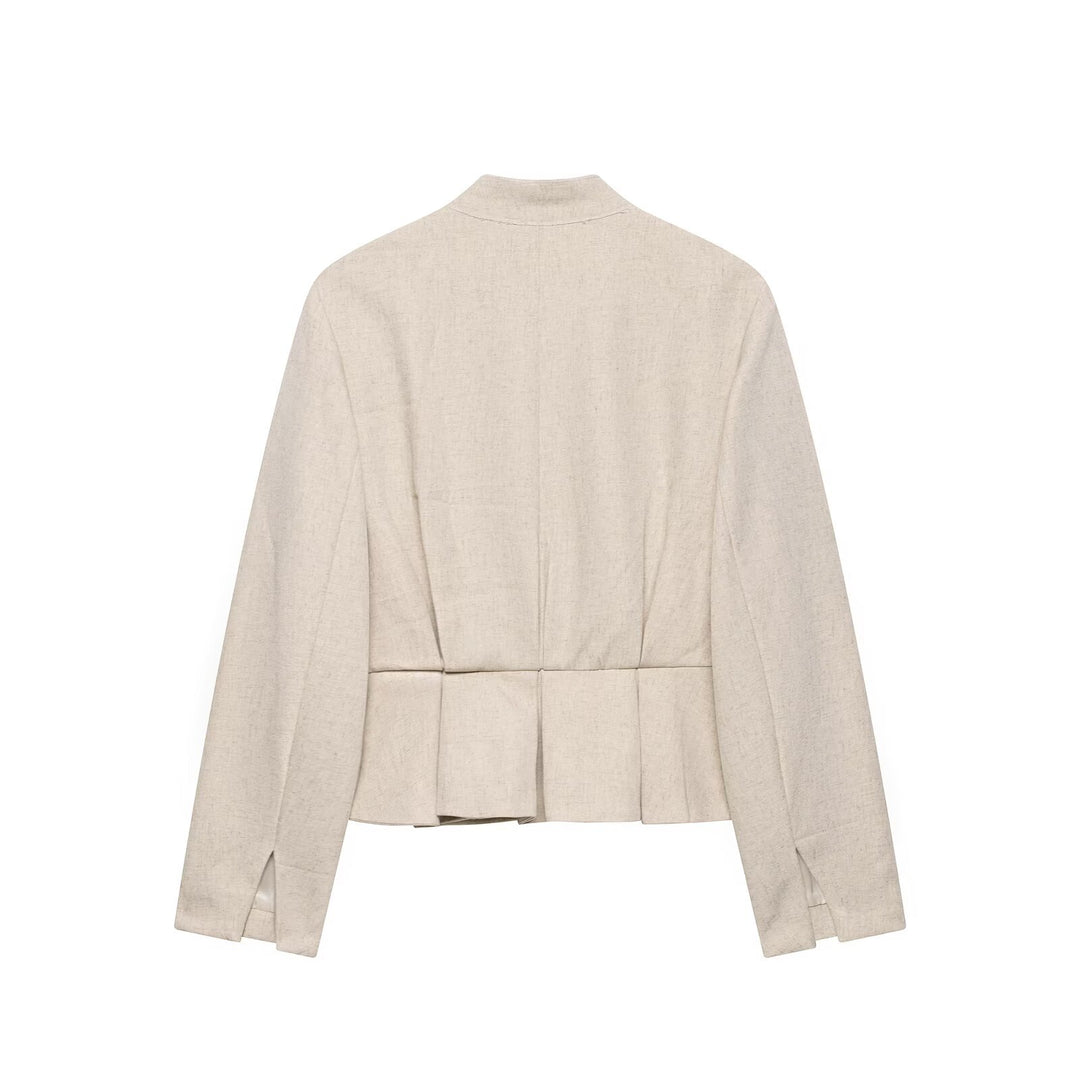 Ladies short jacket with stand-up collar, decorative button placket and piped pockets Mune Fashion