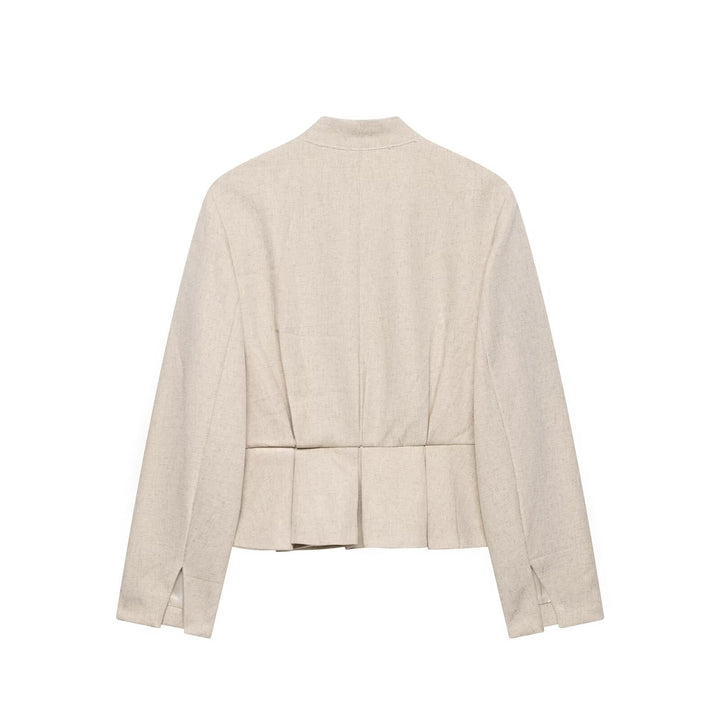 Ladies short jacket with stand-up collar, decorative button placket and piped pockets Mune Fashion
