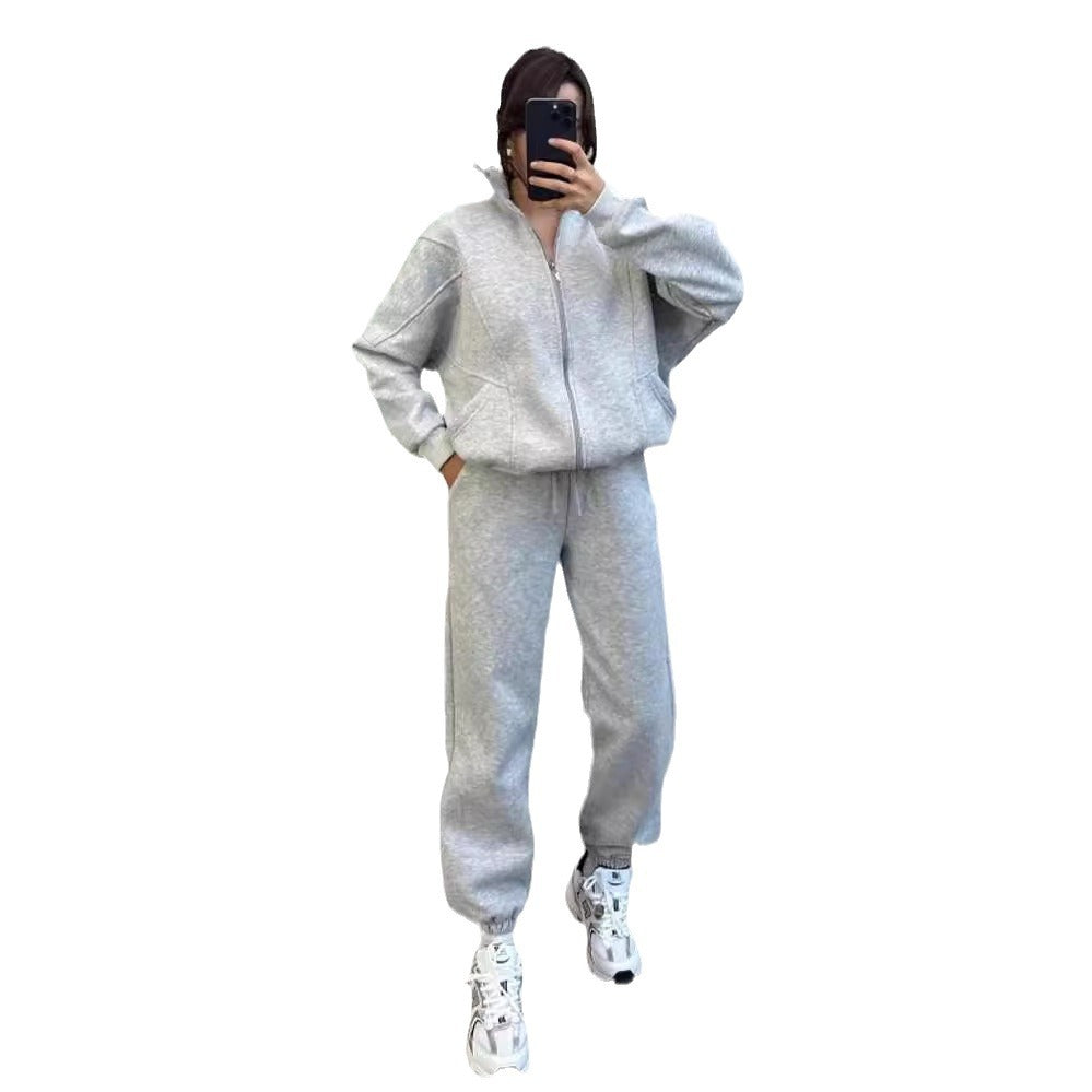 Women Oversized Fleece Set with Zipper Jacket and Loose Jogging Pants Mune Fashion