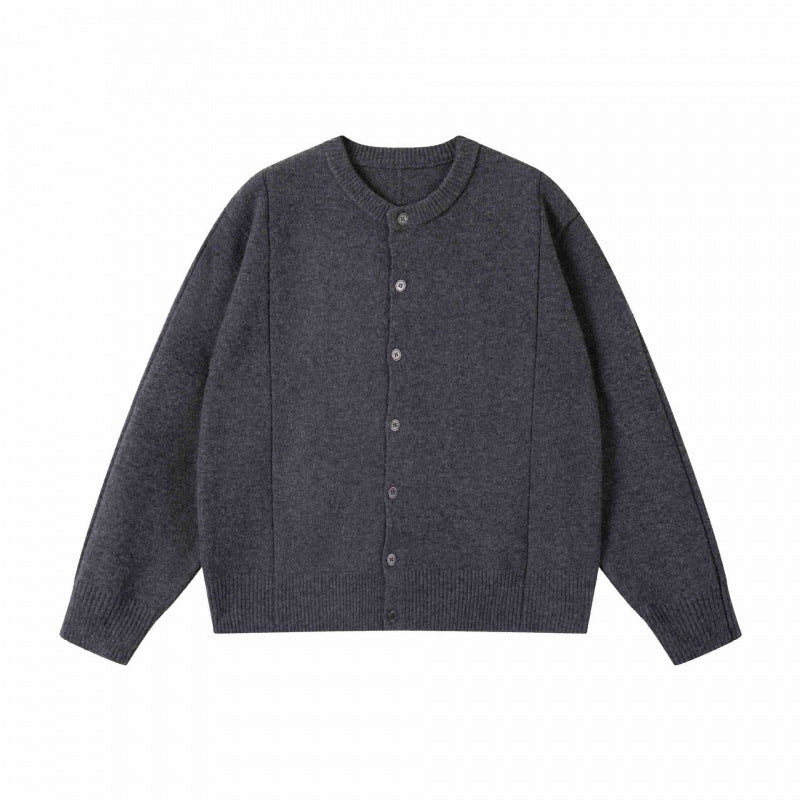 Unisex Boxiger Fine Knit Cardigan with Round Neck and Continuous Button Placket Mune Fashion