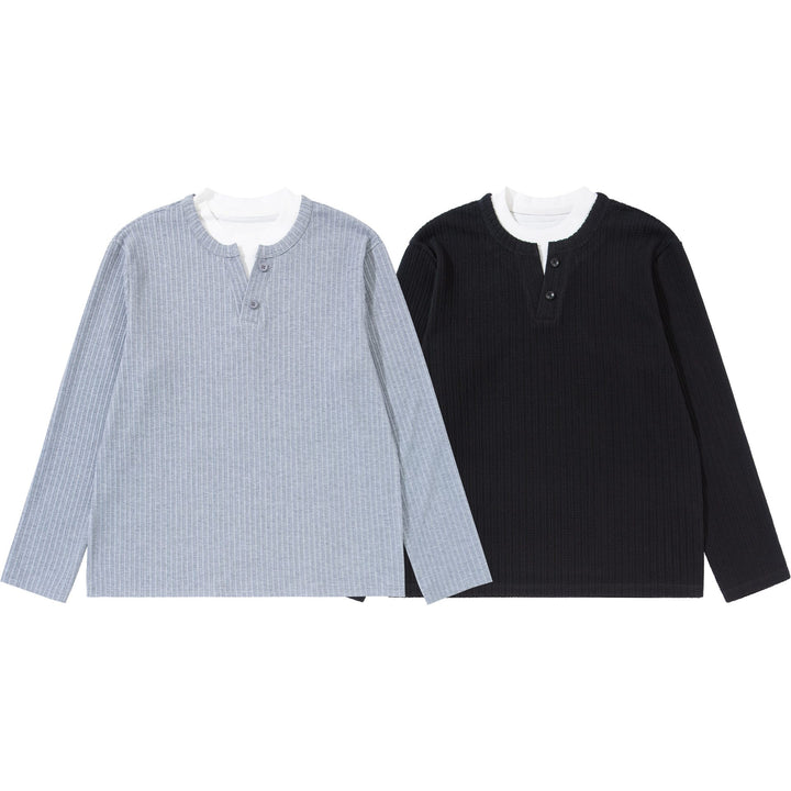 Unisex fine structured ribbed sweater with Henley neckline Mune Fashion