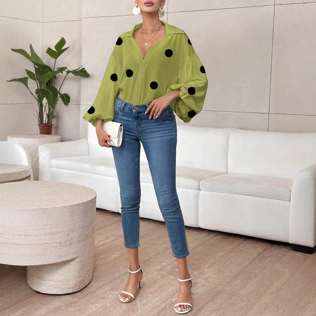 Women’s oversized blouse with voluminous puff sleeves and polka dot pattern Mune Fashion