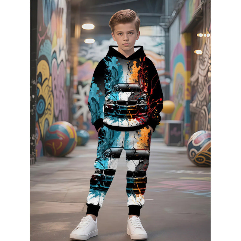 Unisex nan children's jogging suit with hoodie and detailed car print Mune Fashion