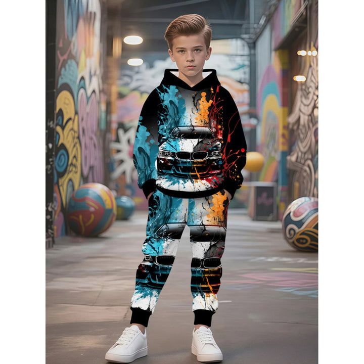 Unisex nan children's jogging suit with hoodie and detailed car print Mune Fashion