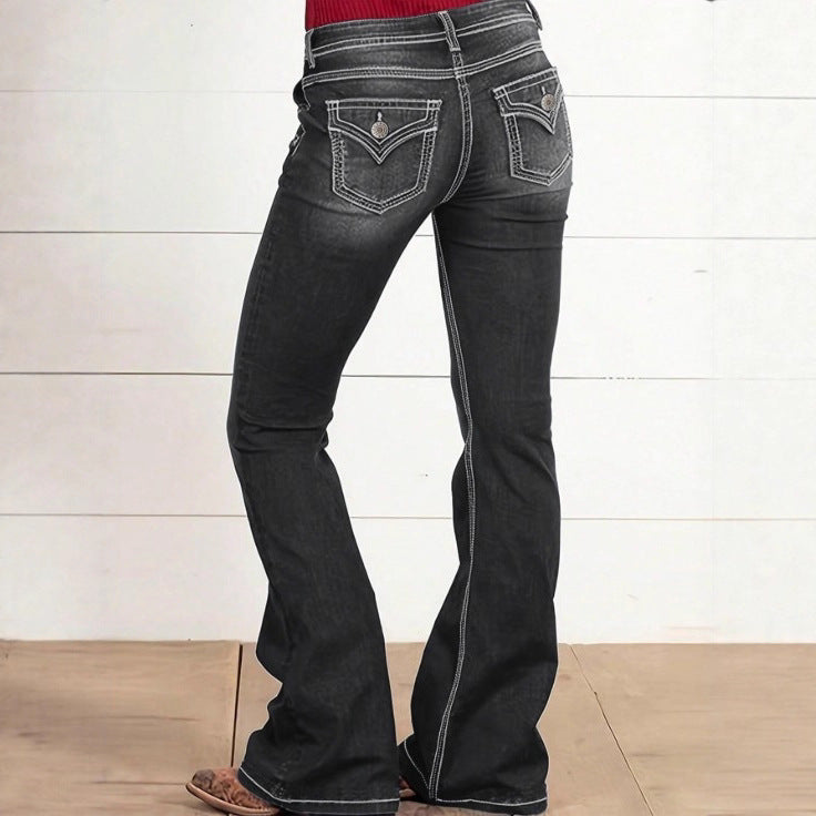 Women's high-waisted sculpting bootcut jeans with side decorative buttons Mune Fashion