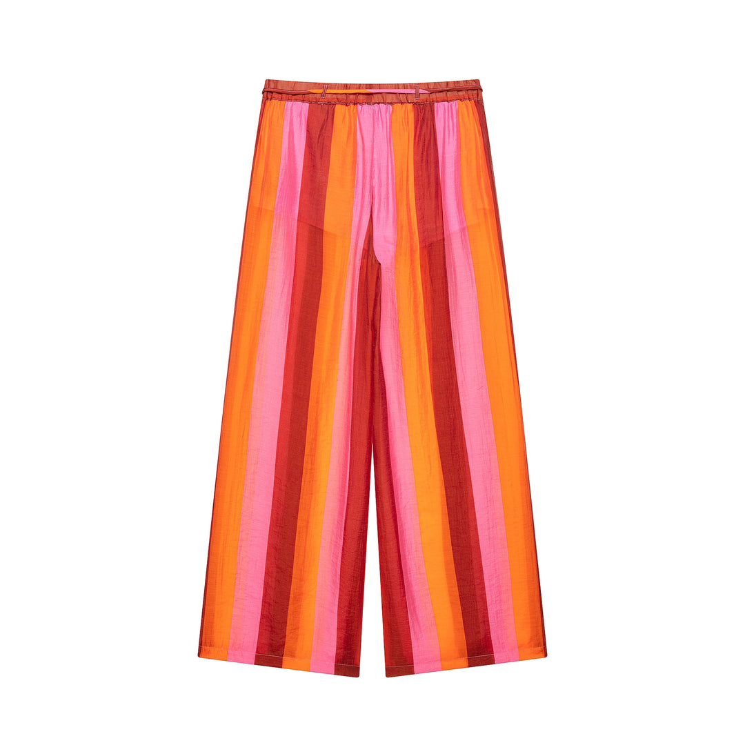 Women's Wide Culotte Pants with Drawstring Waist and Vertical Stripes Mune Fashion