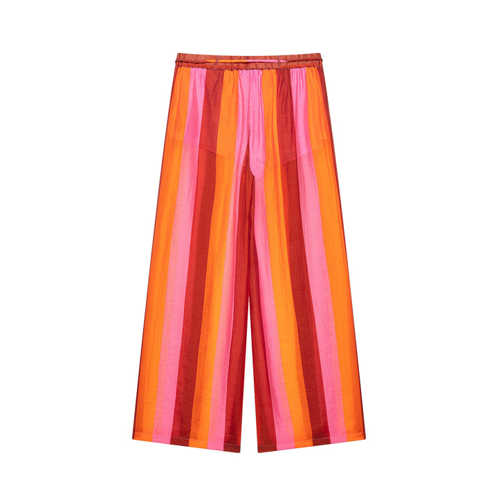 Women's Wide Culotte Pants with Drawstring Waist and Vertical Stripes Mune Fashion