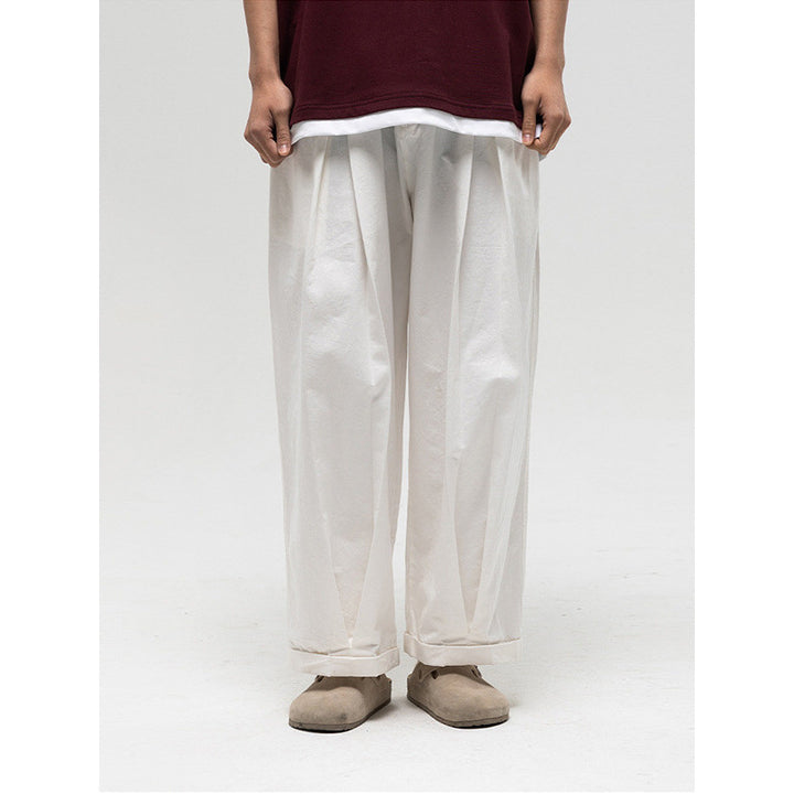 Women Wide High-Waist Pleated Pants with Elastic Drawstring and Cuffed Hem Mune Fashion